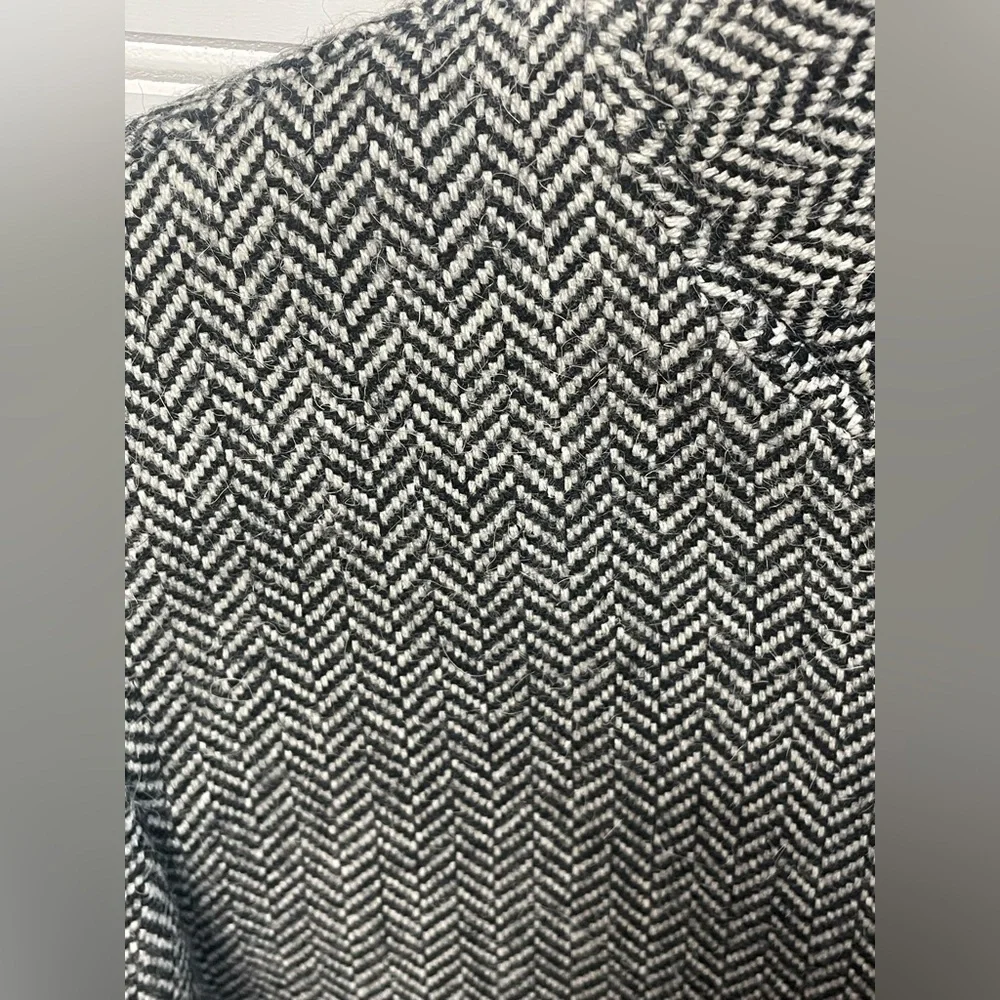 Lauren Ralph Lauren Black & White Herringbone Jacket Wool Alpaca Leather Size 4 - Picture 4 of 11